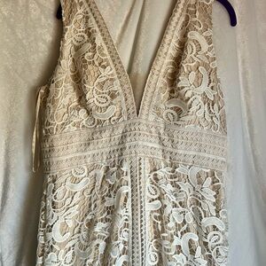 Theia Ivory Lace High Low Dress